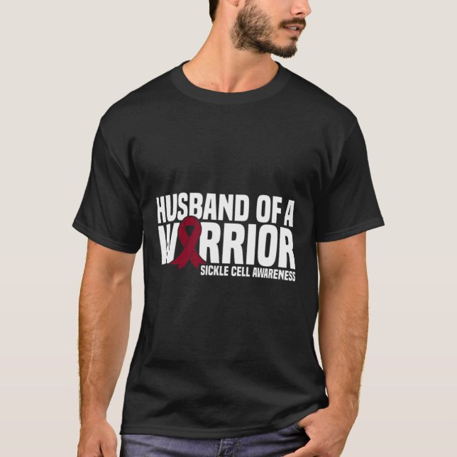 Mens Husband of a Warrior Burgundy Ribbon Sickle C T-Shirt (Front)