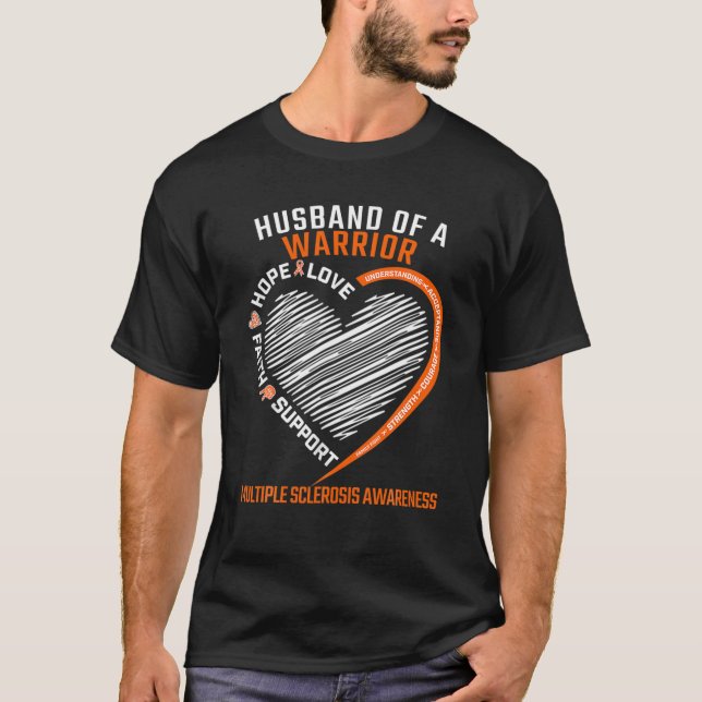 Mens Husband Of A Warrior Multiple Sclerosis Aware T-Shirt (Front)
