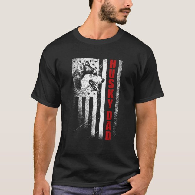 Mens Husky   Siberian Husky Dad American Flag Dog T-Shirt (Front)