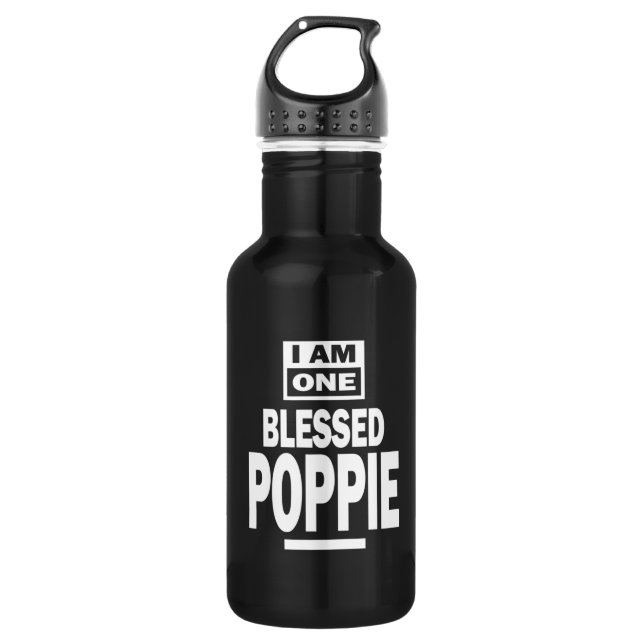 Mens I Am One Blessed Poppie Fathers Day Gift Stainless Steel Water Bottle (Front)