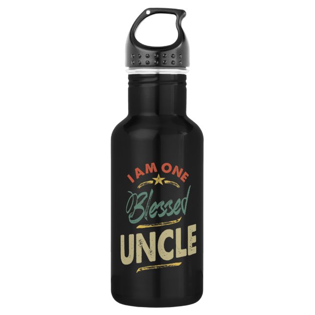 Mens I Am One Blessed Uncle Gift Stainless Steel Water Bottle (Front)