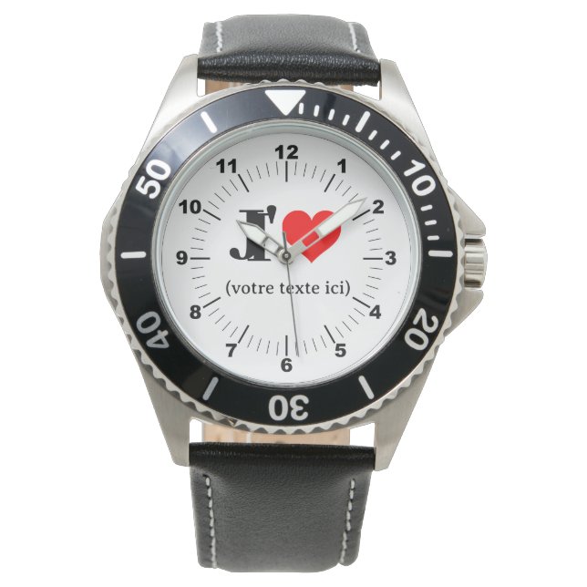 Men's I Heart Black Leather Strap Watch (Front)