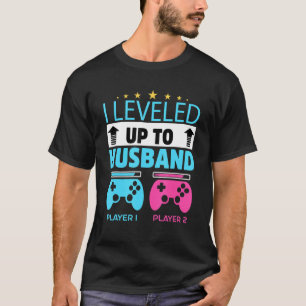 Mens I Leveled Up To Husband Newly Engaged Couple T-Shirt