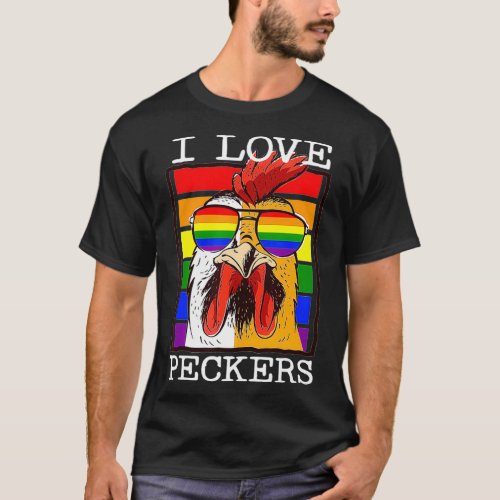 Mens I Love Peckers Rooster Gay LGBT Rainbow Chick T_Shirt