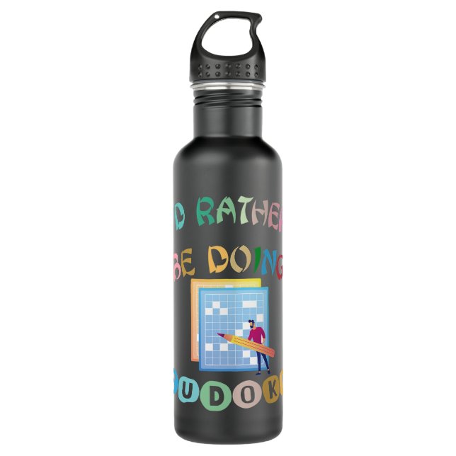 Mens Id Rather Be Doing Sudoku Puzzles Stainless Steel Water Bottle (Front)