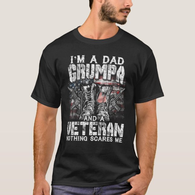 Mens I'm A Dad Grumpa Veteran Nothing Scares Me Pr T-Shirt (Front)