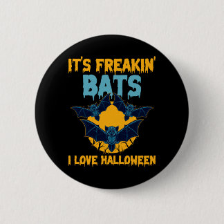 Mens In Bats Love Halloween Full Moon Spooky Bat Button