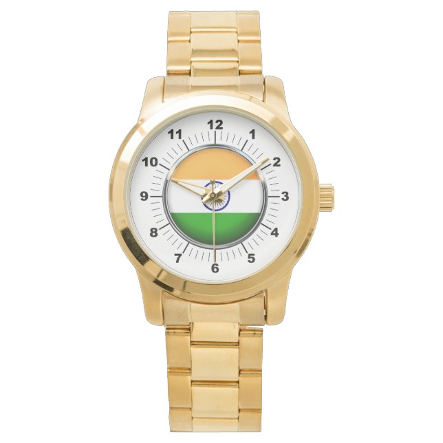 Men's India Flag Oversized Gold Bracelet Watch (Front)