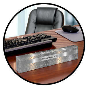 Mens Industrial Masculine Metal Look Graphic Desk Name Plate