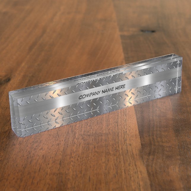 Mens Industrial Masculine Metal Look Graphic Desk Name Plate (Side)