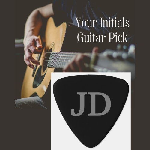 Mens Initials Simple Black Guitar Pick