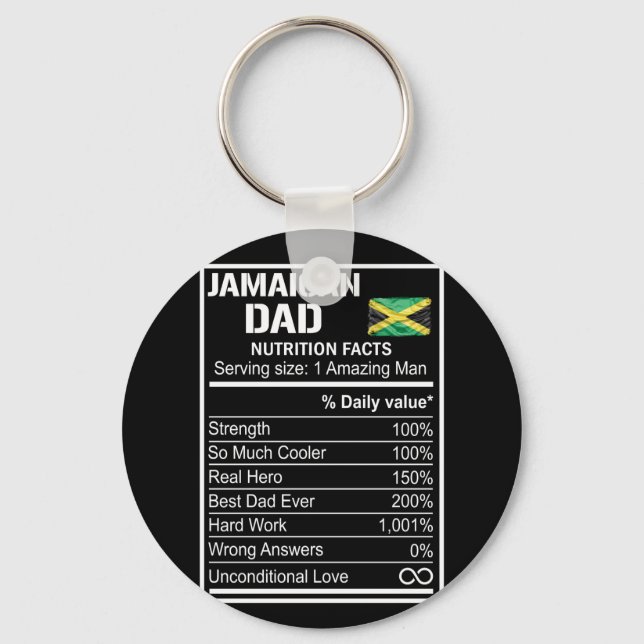 Mens Jamaican Dad Nutrition Facts Fathers Day Hero Keychain (Front)
