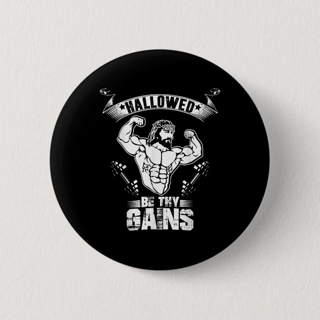 Mens Jesus Bodybuilding T Shirt - Funny Jesus Weig Button (Front)