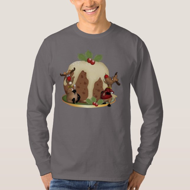 Men's Jumper Christmas Pudding And Reindeeer T-Shirt (Front)
