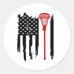 Men's Lacrosse - Lacrosse American Flag Shirt Classic Round Sticker