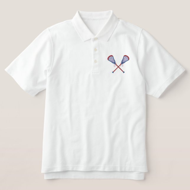 Men's Lacrosse Sticks Embroidered Polo Shirt (Design Front)