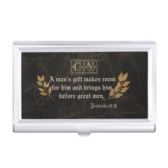 Men's Leather Monogram Business Card Case (Front)