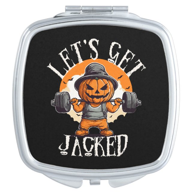 Mens Lets Get Jacked Pumpkin Jack-O-Lantern Funny Compact Mirror (Front)