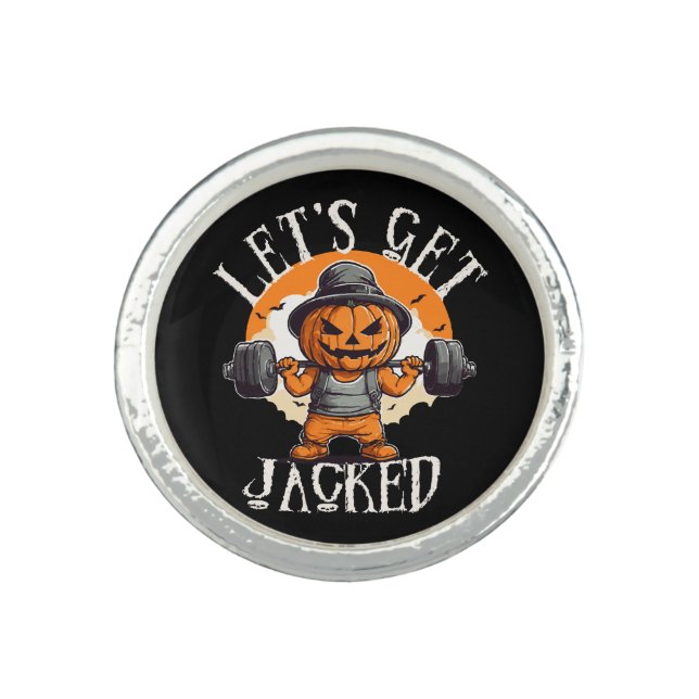 Mens Lets Get Jacked Pumpkin Jack-O-Lantern Funny Ring (Front)
