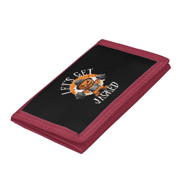 Mens Lets Get Jacked Pumpkin Jack-O-Lantern Funny Trifold Wallet (Bottom)