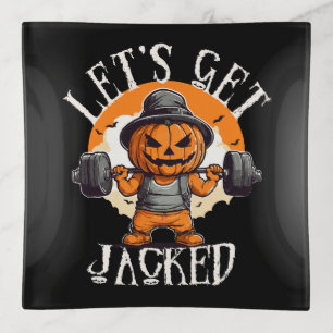 Mens Lets Get Jacked Pumpkin Jack-O-Lantern Funny Trinket Tray