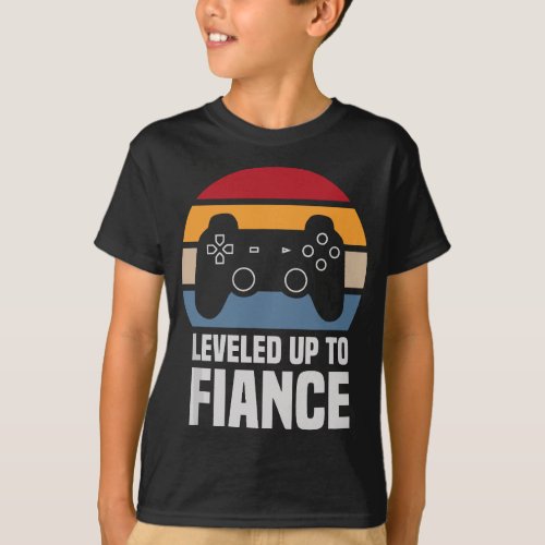 Mens Leveled Up To Fiance Gifts For Him Newly Enga T_Shirt