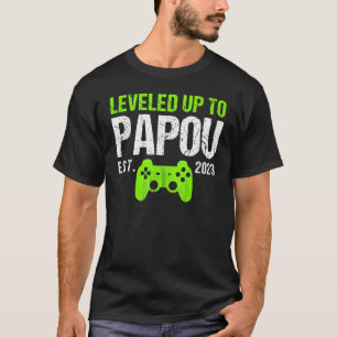 Mens Leveled Up To Papou Est 2023 New Dad Gamer T-Shirt