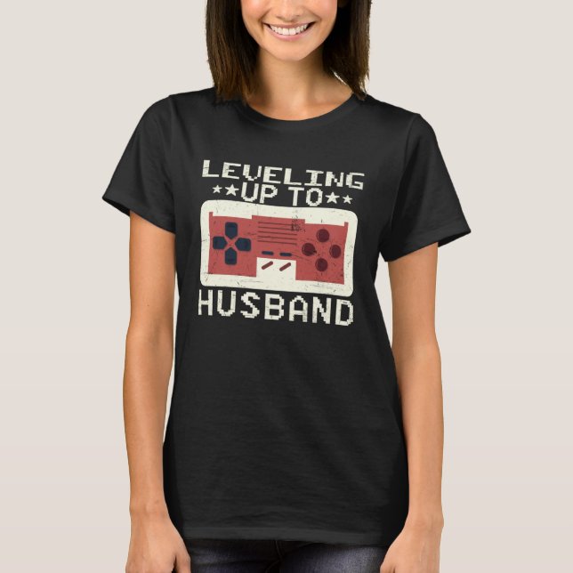 Mens Leveling Up to Husband Bachelor Party Gamer E T-Shirt (Front)