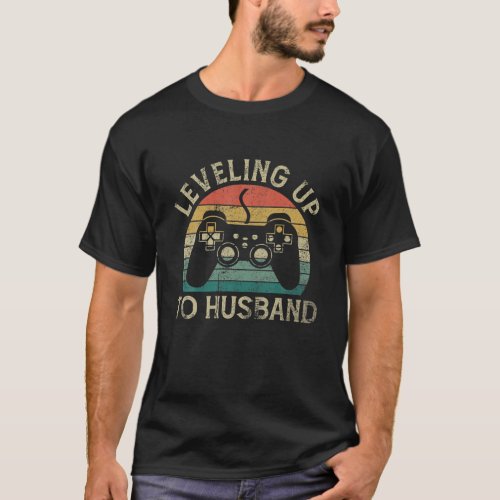 Mens Leveling Up To Husband Funny Engagement Groom T_Shirt
