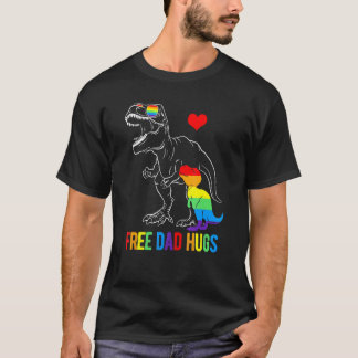 Mens Lgbtq Free Dad Hugs Dinosaur Rex Daddy Ally R T-Shirt
