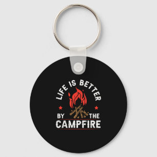 Mens life is better by the campfire camper camping keychain