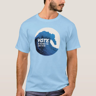 Men's light-colored t-shirt with wave / vote logo