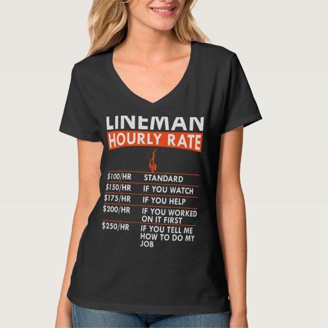 Mens  Lineman Hourly Rate Power Electric Cable Lab T-Shirt (Front)