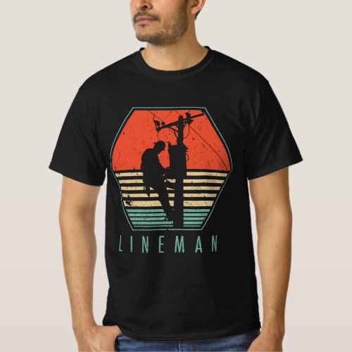 Mens Lineman Vintage Retro Electrician Gift T_Shirt