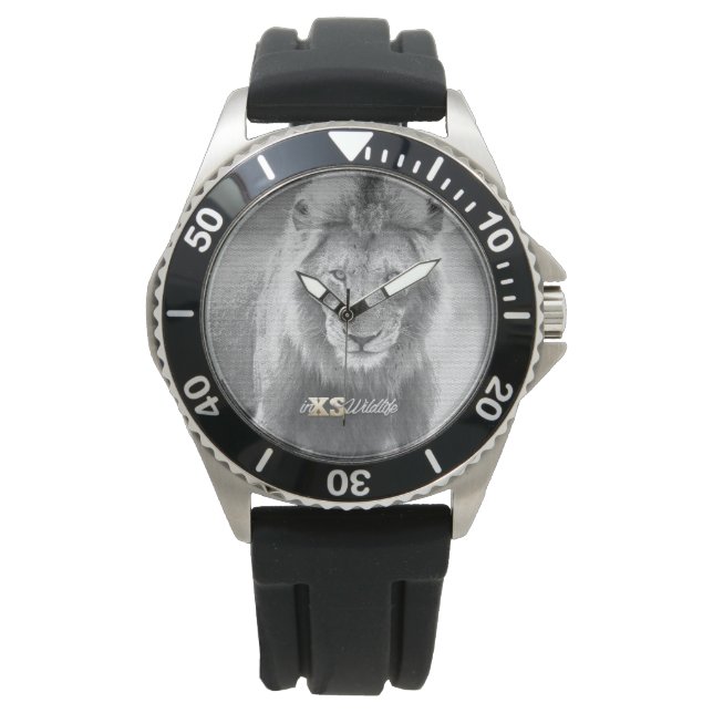 Men's LION Stainless Steel Black Strap Watch (Front)
