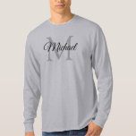 Mens Long Sleeve TShirts Monogram Initial Name<br><div class="desc">Mens Long Sleeve TShirts Monogram Initial Letter Name Template Elegant Trendy Grey Basic Long Sleeve T-Shirt.</div>