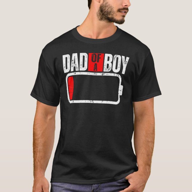 Mens Low Battery With Saying Dad Of A Boy T-Shirt (Front)