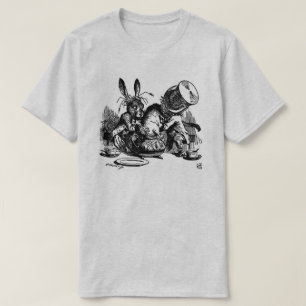Men's Mad Hatter Dormouse in the Teapot B&W T-Shirt