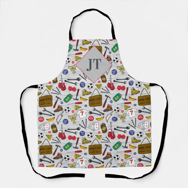 Mens Man Cave Tool Shed Handyman Cool Patterned Apron (Front)