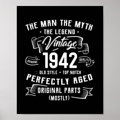 Mens Man Myth Legend 1942 80th Bday Gifts For 80 Poster