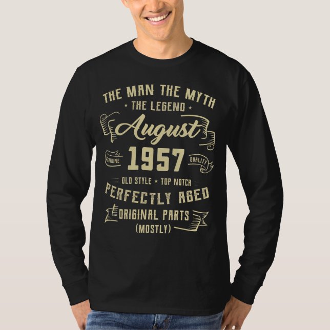 Mens Man Myth Legend August 1957 65th Birthday  65 T-Shirt (Front)