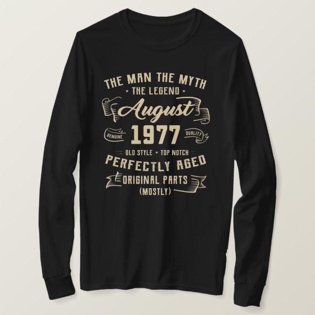 Mens Man Myth Legend August 1977 45th Birthday T-Shirt (Design Front)