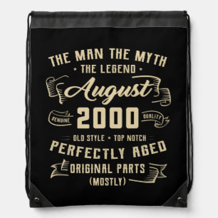 Mens Man Myth Legend August 2000 22nd Birthday Drawstring Bag