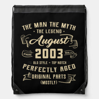Mens Man Myth Legend August 2003 19th Birthday Drawstring Bag