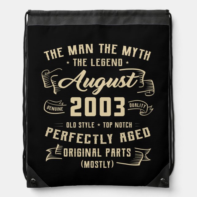 Mens Man Myth Legend August 2003 19th Birthday Drawstring Bag (Front)