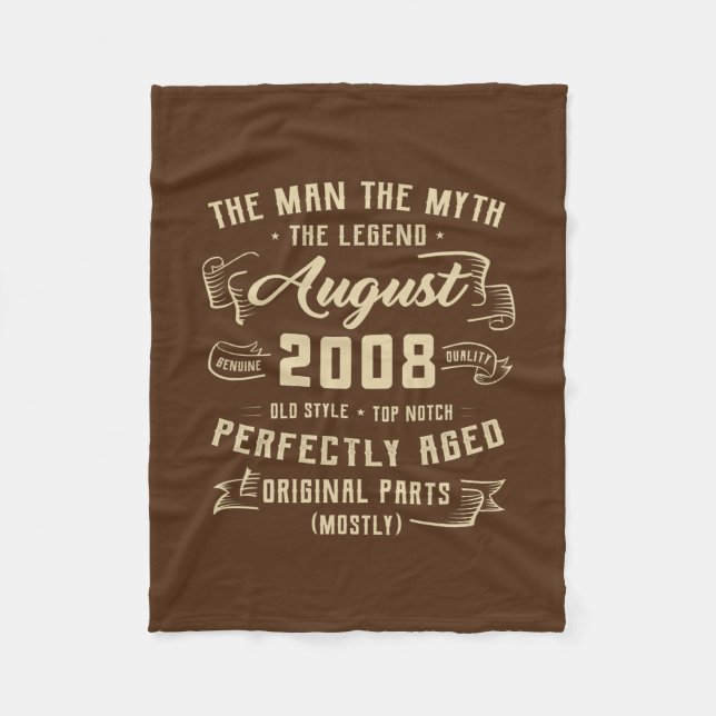 Mens Man Myth Legend August 2008 14th Birthday Fleece Blanket (Front)