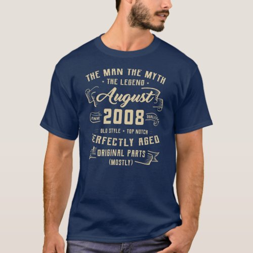 Mens Man Myth Legend August 2008 14th Birthday T_Shirt