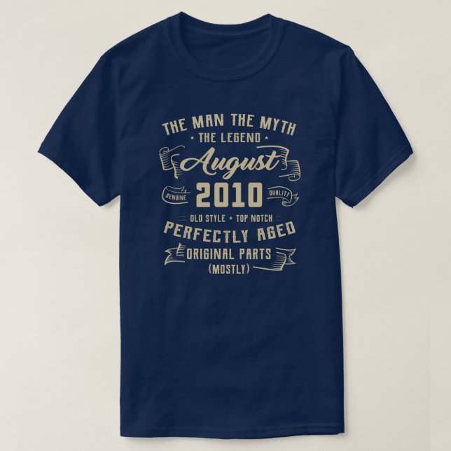 Mens Man Myth Legend August 2010 12th Birthday T-Shirt (Design Front)