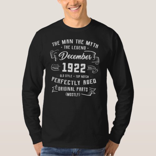 Mens Man Myth Legend December 1922 100th Birthday T_Shirt