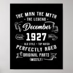 Mens Man Myth Legend December 1927 95th Birthday Poster<br><div class="desc">Mens Man Myth Legend December 1927 95th Birthday Gift 95 Years Gift. Perfect gift for your dad,  mom,  papa,  men,  women,  friend and family members on Thanksgiving Day,  Christmas Day,  Mothers Day,  Fathers Day,  4th of July,  1776 Independent day,  Veterans Day,  Halloween Day,  Patrick's Day</div>